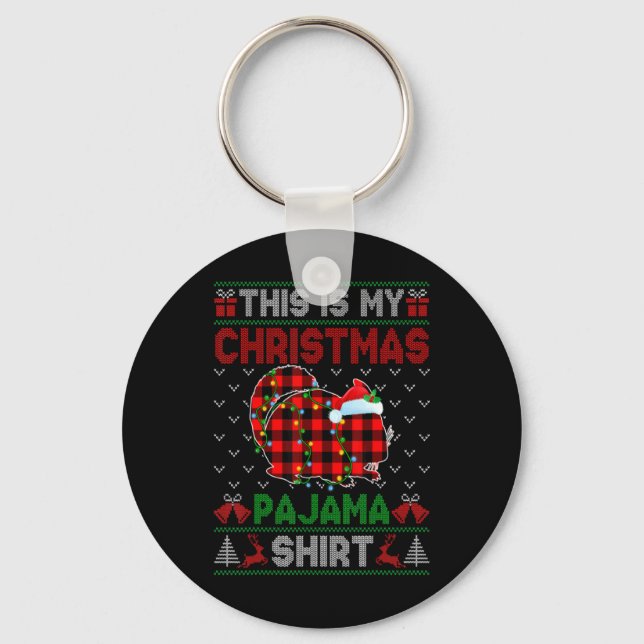 This Is My Christmas Chinchilla Pajama Xmas Light  Keychain (Front)