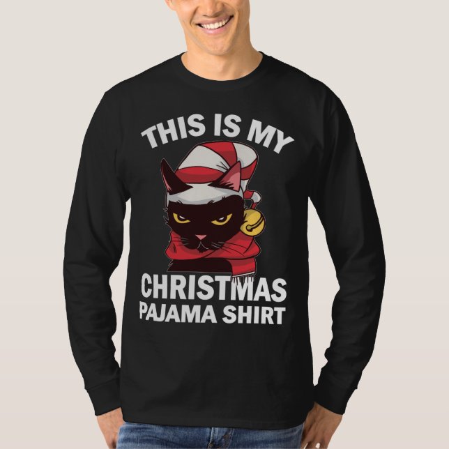 This is My Christmas Pajama Angry Cat Santa Hat Ch T-Shirt (Front)