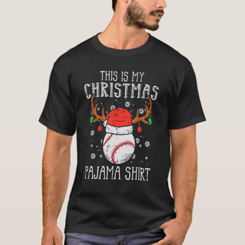 This Is My Christmas Pajama Baseball Xmas PJs Spor T_Shirt
