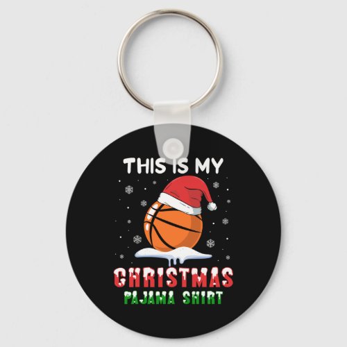 This Is My Christmas Pajama Basketball Santa Hat  Keychain