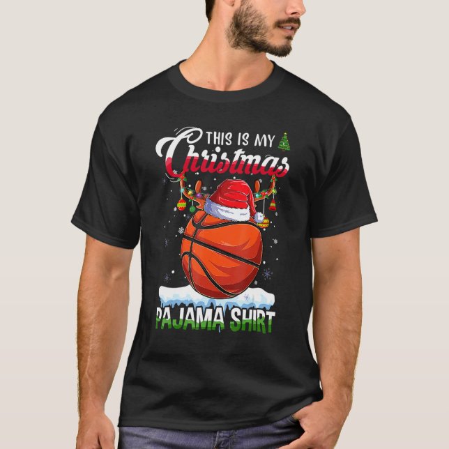 This Is My Christmas Pajama  Basketball Xmas Light T-Shirt (Front)