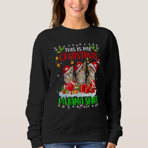 This Is My Christmas Pajama Cat Santa Hat Lights Sweatshirt