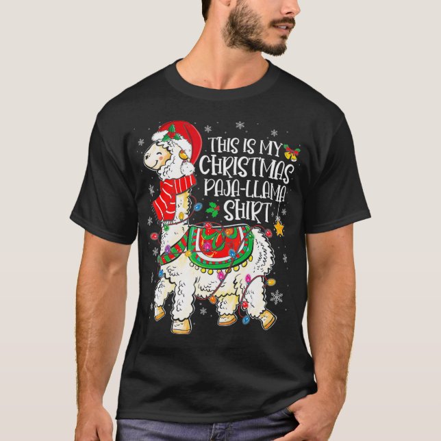 This Is My Christmas Pajama Christmas Llama Santa  T-Shirt (Front)