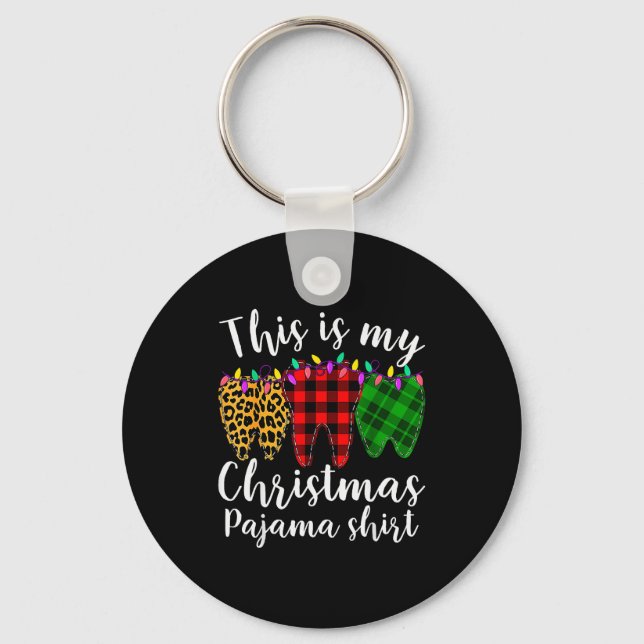 This Is My Christmas Pajama Christmas Teeth Leopar Keychain (Front)