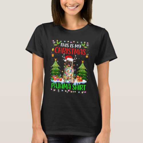 This Is My Christmas Pajama Pug Dog Santa Hat Ligh T-Shirt
