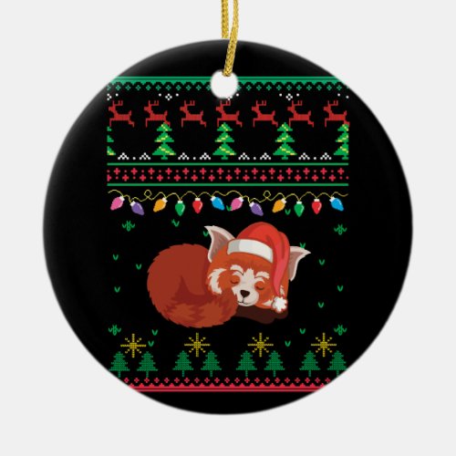 This Is My Christmas Pajama Red Panda Ugly Sweater Ceramic Ornament