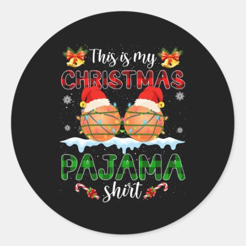 This Is My Christmas Pajama Santa Basketball Xmas  Classic Round Sticker