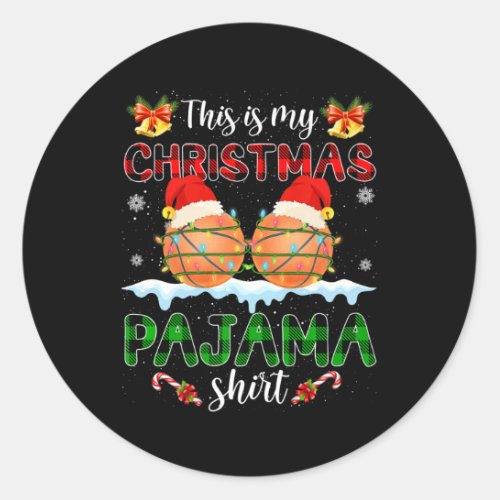 This Is My Christmas Pajama Santa Basketball Xmas  Classic Round Sticker