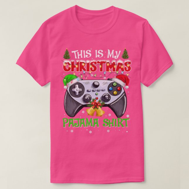 This is My Christmas Pajama Santa Hat Gamer Video  T-Shirt (Design Front)