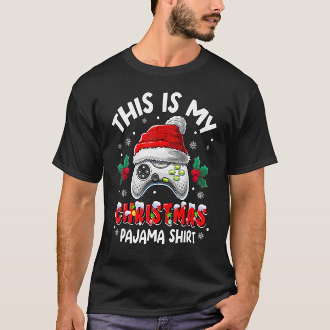 This is My Christmas Pajama Santa Hat Gamer Video  T-Shirt (Front)
