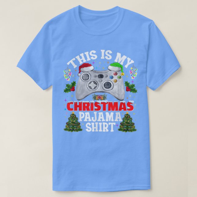This is My Christmas Pajama Santa Hat Gamer Video  T-Shirt (Design Front)