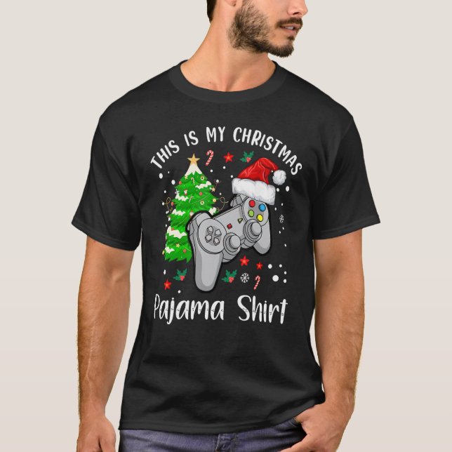 This Is My Christmas Pajama Santa Hat Gamer Video  T-Shirt (Front)