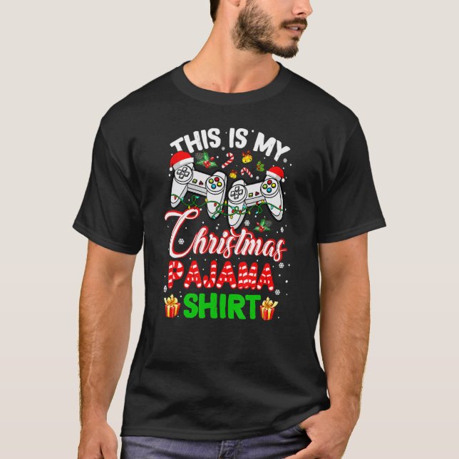 This Is My Christmas Pajama Santa Hat Gamer Video  T-Shirt (Front)