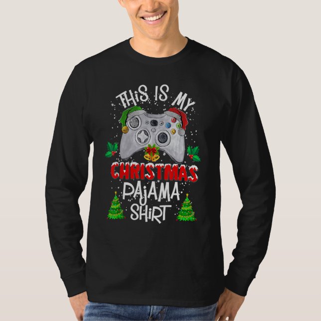This Is My Christmas Pajama Santa Hat Gamer Video  T-Shirt (Front)