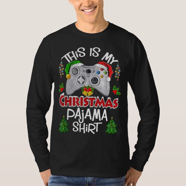 This is My Christmas Pajama Santa Hat Gamer Video  T-Shirt (Front)