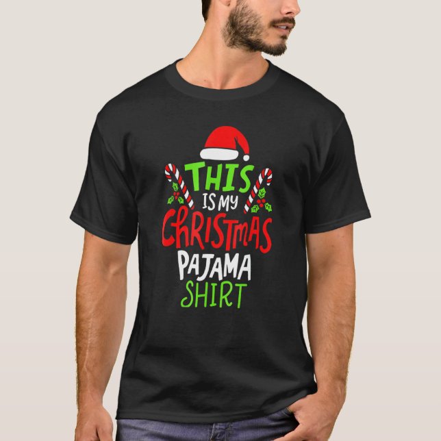 This Is My Christmas Pajama Santa Hat Xmas Lights  T-Shirt (Front)