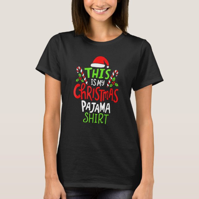 This Is My Christmas Pajama Santa Hat Xmas Lights  T-Shirt (Front)