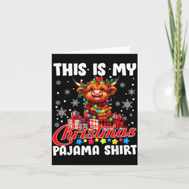 This Is My Christmas Pajama Santa Highland Cow Chr Card (Front)