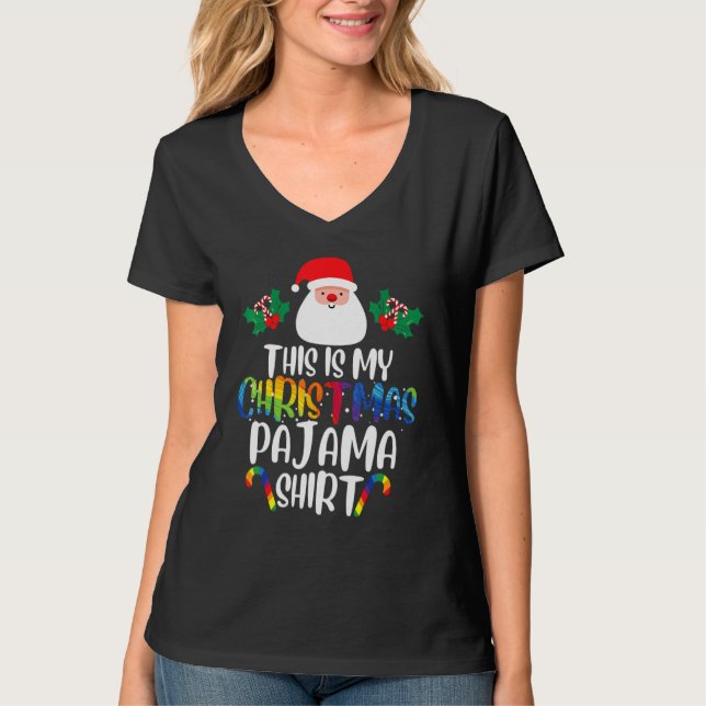 This Is My Christmas Pajama  Santa Rainbow LGBT Pr T-Shirt (Front)