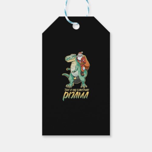 This is my Christmas Pajama Santa Riding a T_rex F Gift Tags
