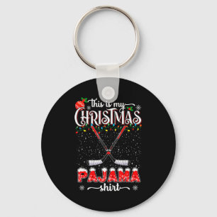 This Is My Christmas Pajama Shirt Funny Ice Hockey Keychain