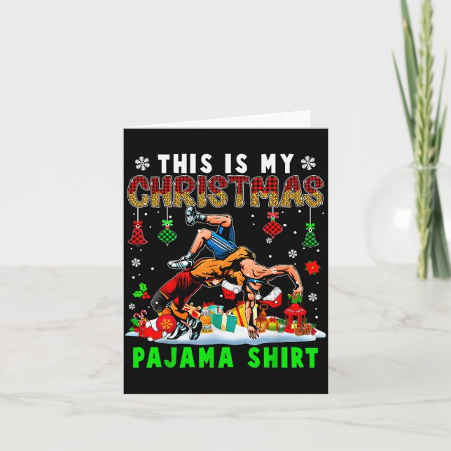 This Is My Christmas Pajama Shirt Two Santa Wrestl Card (Front)