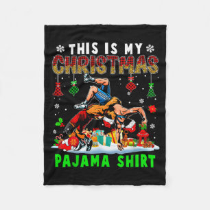 This Is My Christmas Pajama Shirt Two Santa Wrestl Fleece Blanket