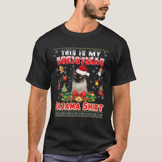 This Is My Christmas Pajama Siamese Cat Ugly Sweat T-Shirt (Front)