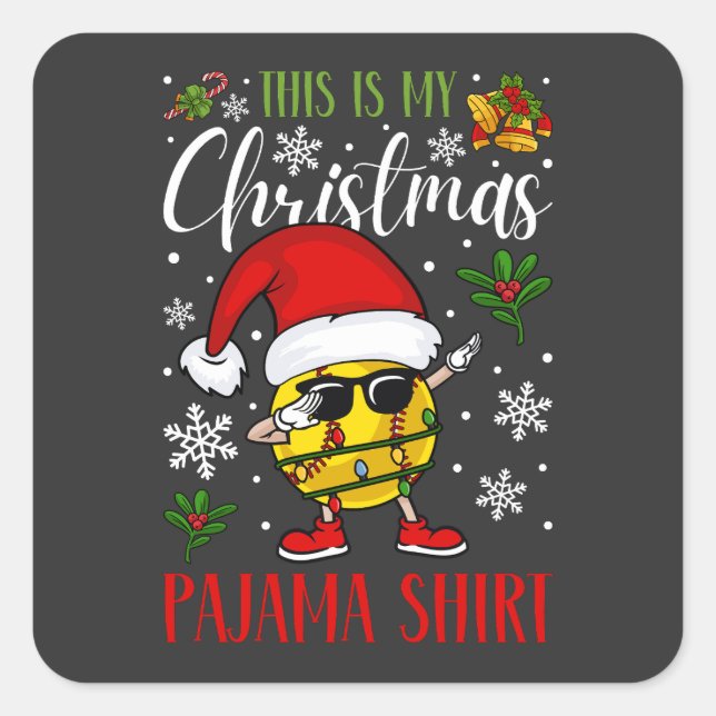 This Is My Christmas Pajama Softball Square Sticker (Front)