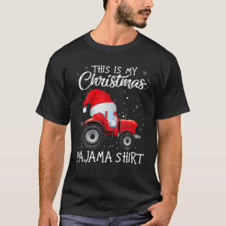 This Is My Christmas Pajama Tractor Santa Hat Farm T-Shirt