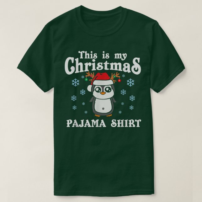 This Is My Christmas Penguin Pajama Santa Hat Snow T-Shirt (Design Front)