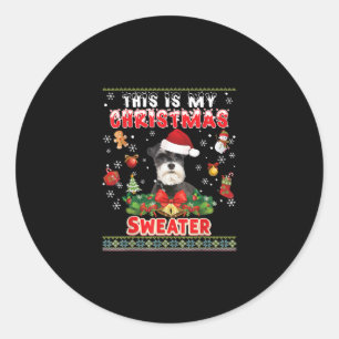 This Is My Christmas Sweater Schnauzer Dog Ugly Me Classic Round Sticker