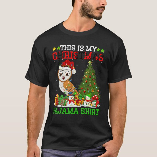 This Is My Christmas Tree Pajamas Lights Barn Owl  T-Shirt (Front)