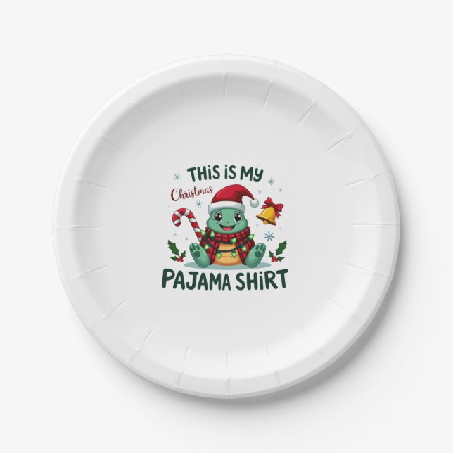 This Is My Christmas Turtle Pajama Shirt Buffalo P Paper Plates (Front)