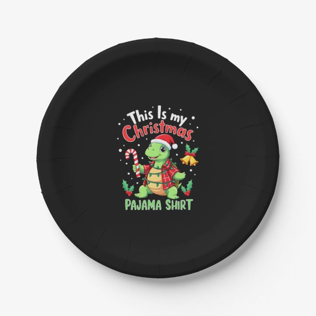 This Is My Christmas Turtle Pajama Shirt Buffalo P Paper Plates (Front)