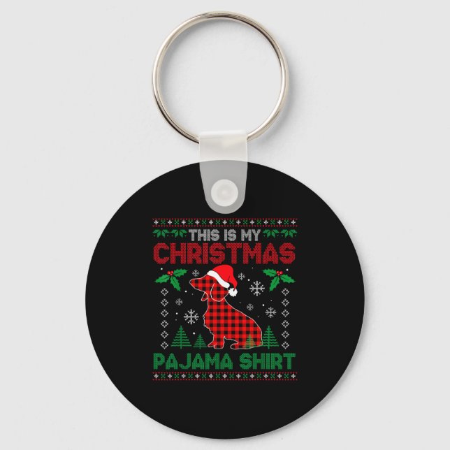 This Is My Dachshund Dog Red Plaid Christmas Ugly  Keychain (Front)