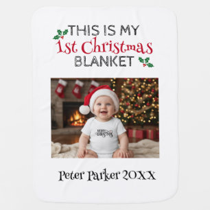 This is My First Christmas Custom Name Photo Baby Blanket