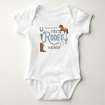This is My First Rodeo Western 1st Birthday Name B Baby Bodysuit