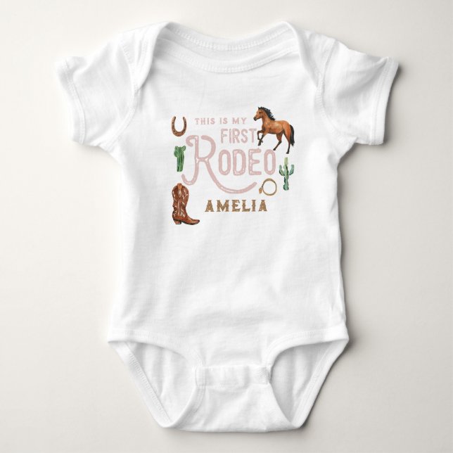 This is My First Rodeo Western 1st Birthday Name Baby Bodysuit (Front)