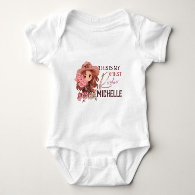 This is My First Rodeo Western 1st Birthday Name  Baby Bodysuit (Front)