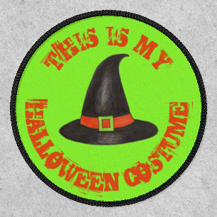 This is My Halloween Costume Green Black Witch Hat Patch