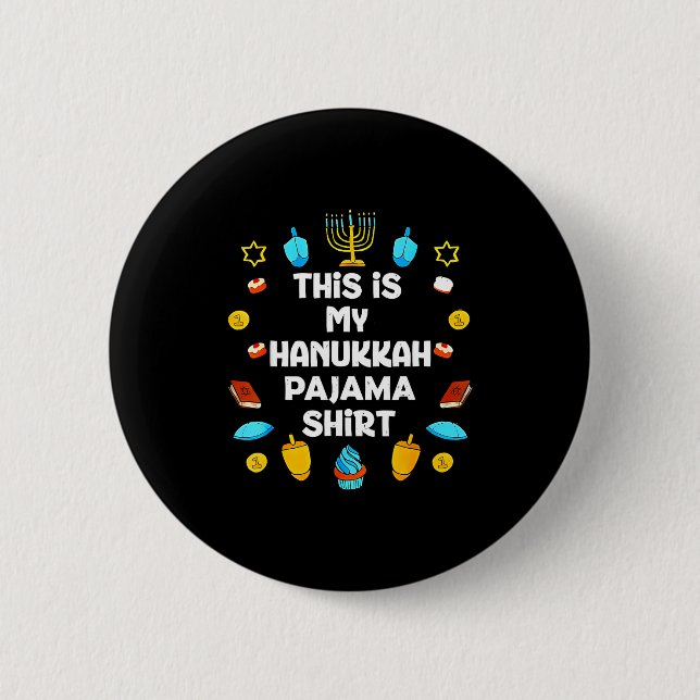 This Is My Hanukkah Pajama Shirt Chanukah Jewish M Button (Front)
