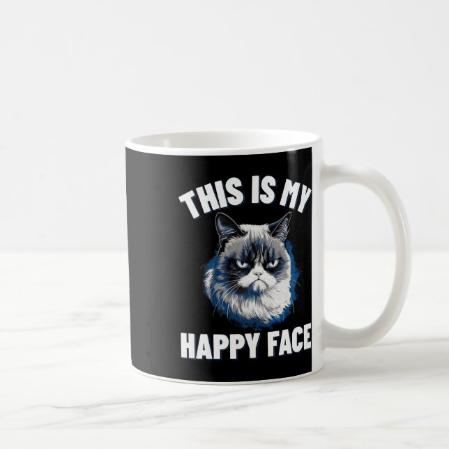 This Is My Happy Face - Funny Cat With Grumpy Face Coffee Mug (Right)