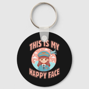 This Is My Happy Face Funny Woman Pilot Airplane Keychain