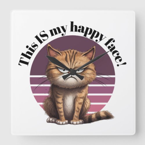 This IS My Happy Face Grumpy Cat Square Wall Clock