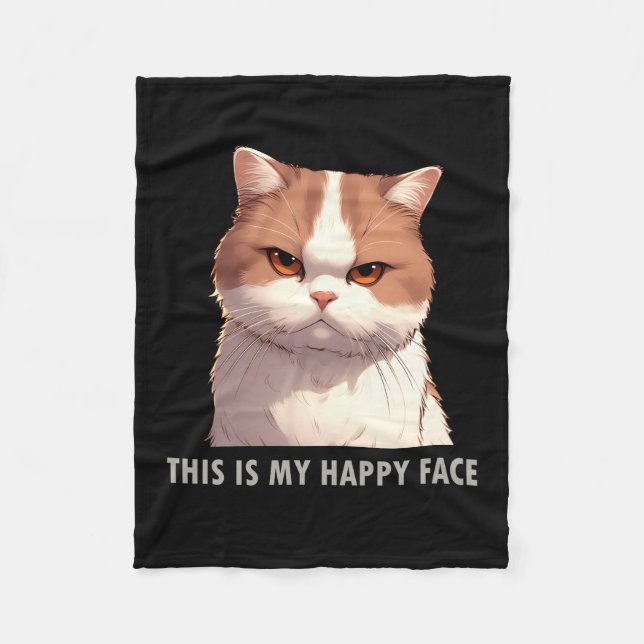 This is my Happy Face Moody Cat Black Fleece Blanket (Front)