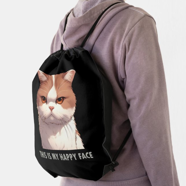 This is my Happy Face Moody Cat Drawstring Bag (Insitu)