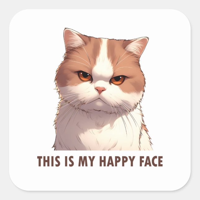 This is my Happy Face Moody Cat Square Sticker (Front)