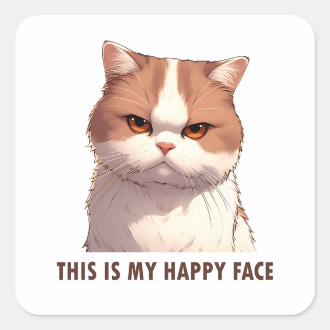 This is my Happy Face Moody Cat Square Sticker (Front)