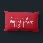 This is my Happy Place Modern Typography red Lumbar Pillow<br><div class="desc">"This is my Happy Place" Modern Typography Simple and minimalist design lumber throw pillow. A nice accent pillow for your modern and beautiful home. Get two designs on one pillow with this black and white design, color combination inversed on the other side. White and red "this is my Happy Place",...</div>